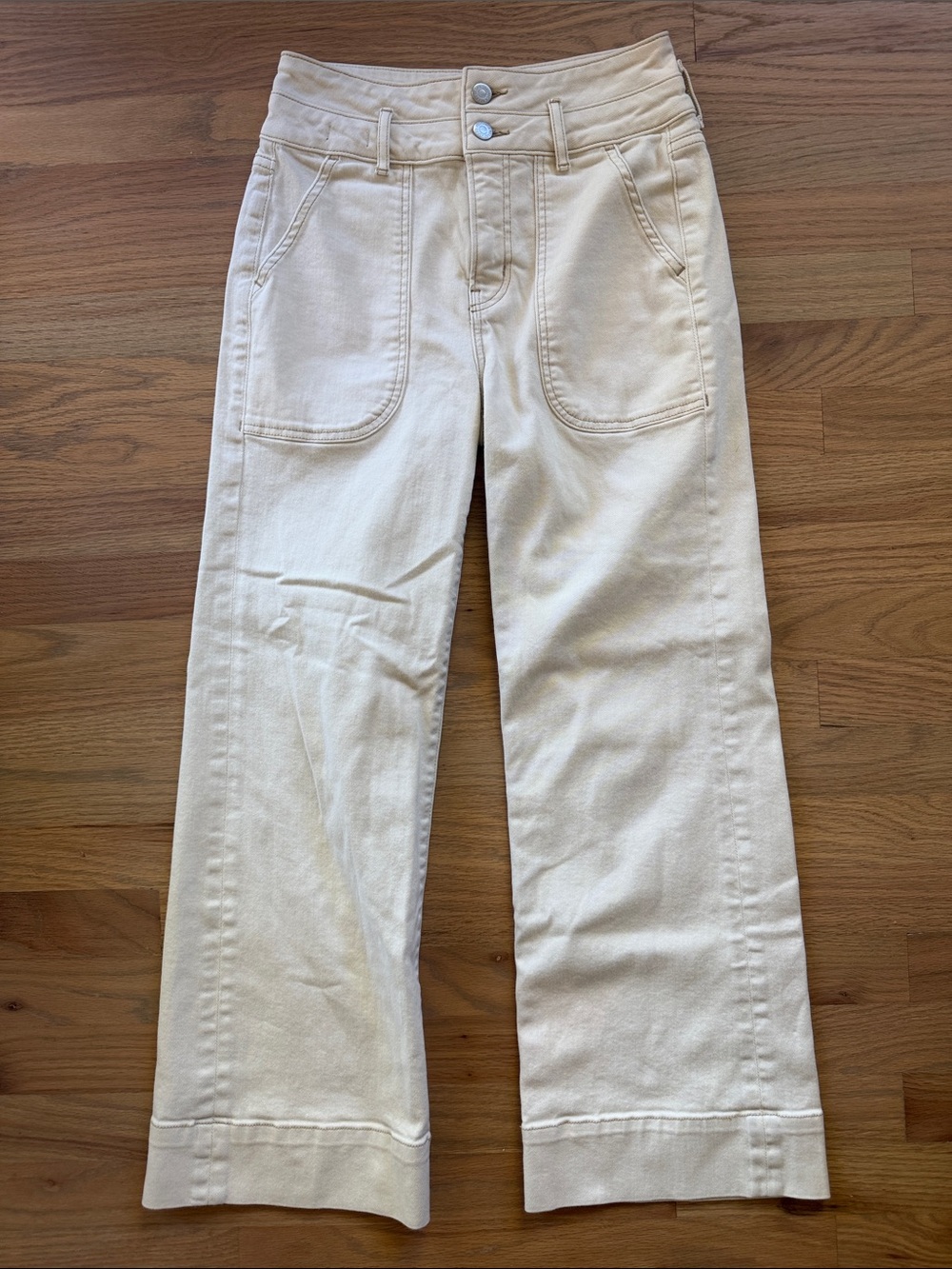 Title: Veronica Beard Hilde Wide Ankle Crop High-Rise Jeans 26 Cream Ecru
